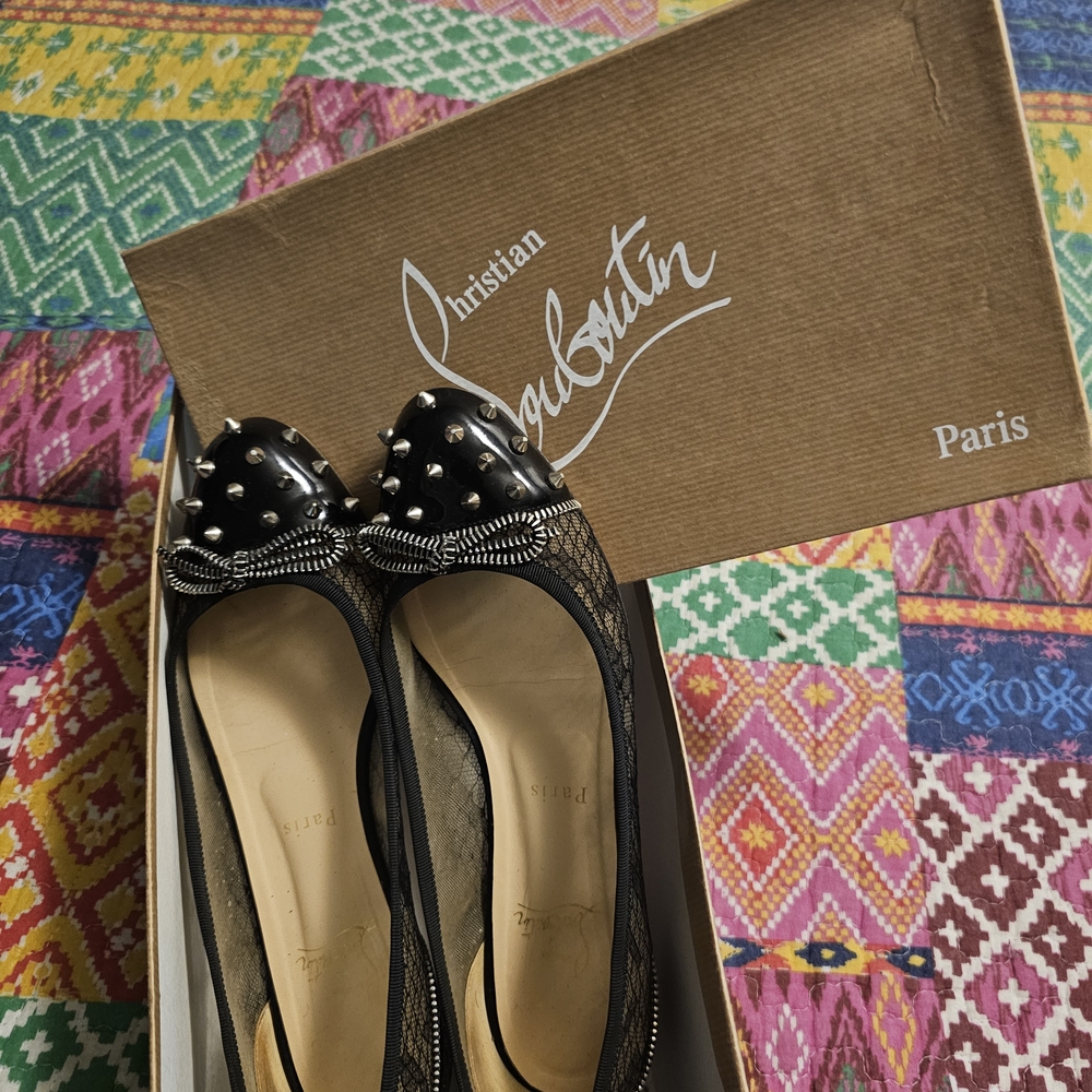 Christian Louboutin Black Studded Red Bottom Flats